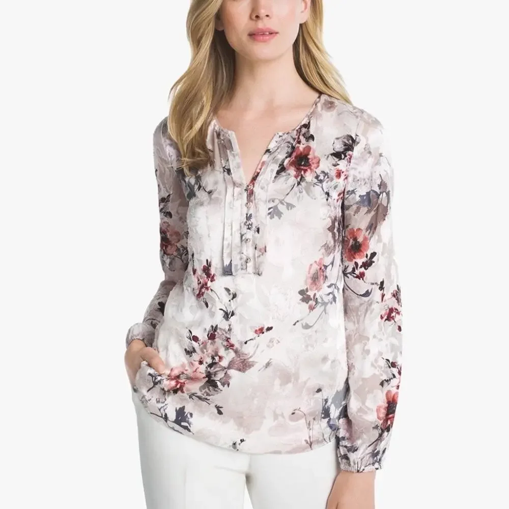 White House Black Market Floral Blouse Sz 10